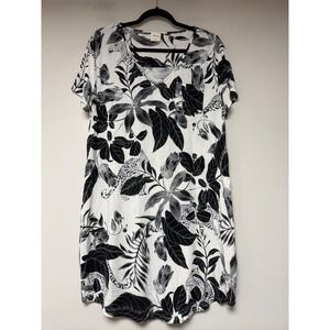 Soma Sleep Dress Women Large Black White Excellent Floral Leopard V-Neck Rayon